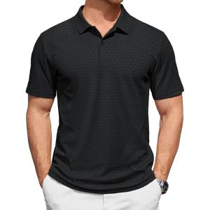 image:imageTACVASEN Mens Polo Shirts 2 Button Textured Knit Casual Short Sleeve Summer Vacation Shirts Lightweight Golf Polo TBlack