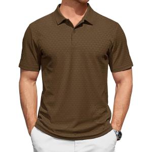 image:imageTACVASEN Mens Polo Shirts 2 Button Textured Knit Casual Short Sleeve Summer Vacation Shirts Lightweight Golf Polo TDark Coffee