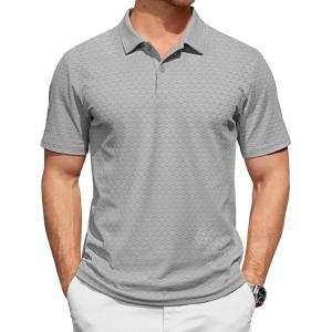 image:imageTACVASEN Mens Polo Shirts 2 Button Textured Knit Casual Short Sleeve Summer Vacation Shirts Lightweight Golf Polo TLight Grey