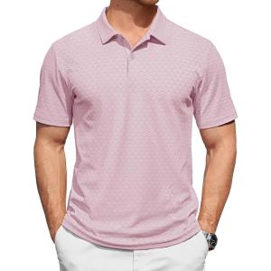 image:imageTACVASEN Mens Polo Shirts 2 Button Textured Knit Casual Short Sleeve Summer Vacation Shirts Lightweight Golf Polo TSakura Pink
