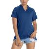 image:imageTACVASEN Golf Tops for Women UPF 50 Collarless Sun Shirts Tennis Running T Shirts Lightweight V Neck Polo Shirts Stretch Dark Blue