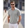image:imageTACVASEN Mens Polo Shirts V Neck Short Sleeve Knitted Golf T Shirts Collared Summer Vacation Tops Johnny Collar PoloLightgrey
