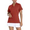 image:imageTACVASEN SPF Polo Shirts for Women Short Sleeve UPF 50 Golf Collarless Sun Shirts Tennis Running Yoga Shirts Lightweight Dark Orange