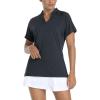 image:imageTACVASEN V Neck Polo Shirts for Women Short Sleeve Sun Protection Gym Yoga Top Shirts Lightweight Collarless Tennis T ShirtsBlack