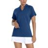 image:imageTACVASEN V Neck Polo Shirts for Women Short Sleeve Sun Protection Gym Yoga Top Shirts Lightweight Collarless Tennis T ShirtsDark Blue