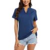 image:imageTACVASEN Golf Tops for Women UPF 50 Collarless Sun Shirts Tennis Running T Shirts Lightweight V Neck Polo Shirts Stretch Dark Blue