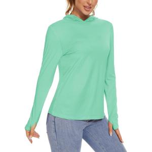 image:imageTACVASEN Hiking Shirts Women Quick Dry Long Sleeve Shirts Sun Protection Hoodies Shirts Running Shirts Fishing Shirts Athletic Shirts Mint Green