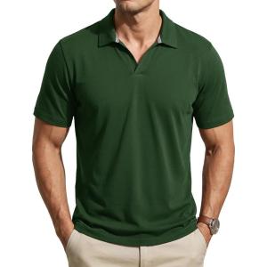 image:imageTACVASEN Mens Polo Shirts V Neck Short Sleeve Knitted Golf T Shirts Collared Summer Vacation Tops Johnny Collar PoloF Green