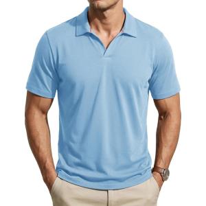 image:imageTACVASEN Mens Polo Shirts V Neck Short Sleeve Knitted Golf T Shirts Collared Summer Vacation Tops Johnny Collar PoloIceblue