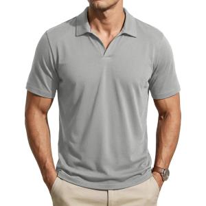 image:imageTACVASEN Mens Polo Shirts V Neck Short Sleeve Knitted Golf T Shirts Collared Summer Vacation Tops Johnny Collar PoloLightgrey