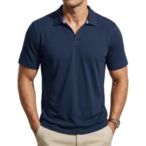 image:imageTACVASEN Mens Polo Shirts V Neck Short Sleeve Knitted Golf T Shirts Collared Summer Vacation Tops Johnny Collar PoloNavyblue