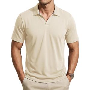 image:imageTACVASEN Mens Polo Shirts V Neck Short Sleeve Knitted Golf T Shirts Collared Summer Vacation Tops Johnny Collar PoloSandy