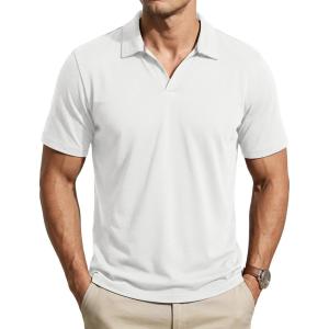 image:imageTACVASEN Mens Polo Shirts V Neck Short Sleeve Knitted Golf T Shirts Collared Summer Vacation Tops Johnny Collar PoloWhite