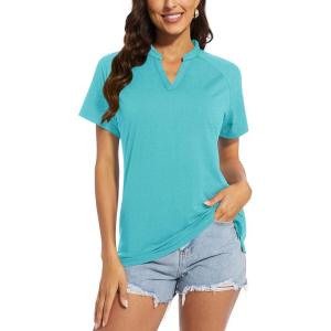 image:imageTACVASEN V Neck Polo Shirts for Women Short Sleeve Sun Protection Gym Yoga Top Shirts Lightweight Collarless Tennis T ShirtsLight Green