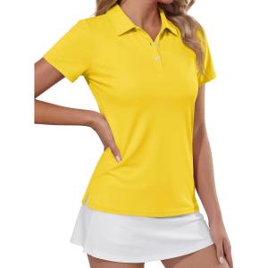 image:imageTACVASEN Womens Polo Shirts Short Sleeve Golf Shirt Quick Dry UPF 50 Sun Protection Lightweight Tennis Shirts 3 ButtonsYellow
