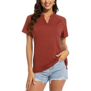 image:imageTACVASEN Womens SPF Polo Shirts Short Sleeve UPF 50 Golf Collarless Sun Shirts Tennis Running Yoga Shirts Lightweight Dark Orange