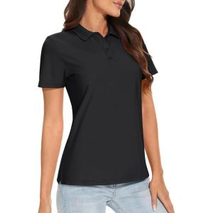 image:imageTACVASEN Womens Short Sleeve Polo Sun Protection UV SPF Outdoor Short Sleeve 3Button Quick Dry Golf ShirtBlack