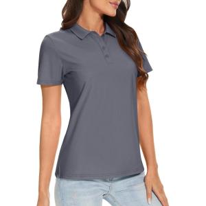 image:imageTACVASEN Womens Short Sleeve Polo Sun Protection UV SPF Outdoor Short Sleeve 3Button Quick Dry Golf ShirtDark Grey
