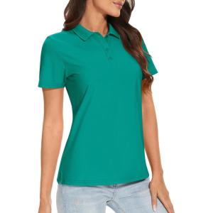 image:imageTACVASEN Womens Short Sleeve Polo Sun Protection UV SPF Outdoor Short Sleeve 3Button Quick Dry Golf ShirtEmerald Green
