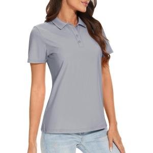 image:imageTACVASEN Womens Short Sleeve Polo Sun Protection UV SPF Outdoor Short Sleeve 3Button Quick Dry Golf ShirtLight Grey