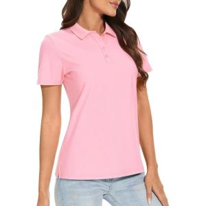 image:imageTACVASEN Womens Short Sleeve Polo Sun Protection UV SPF Outdoor Short Sleeve 3Button Quick Dry Golf ShirtPink