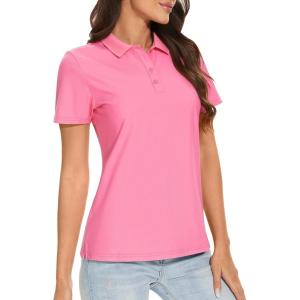 image:imageTACVASEN Womens Short Sleeve Polo Sun Protection UV SPF Outdoor Short Sleeve 3Button Quick Dry Golf ShirtRose