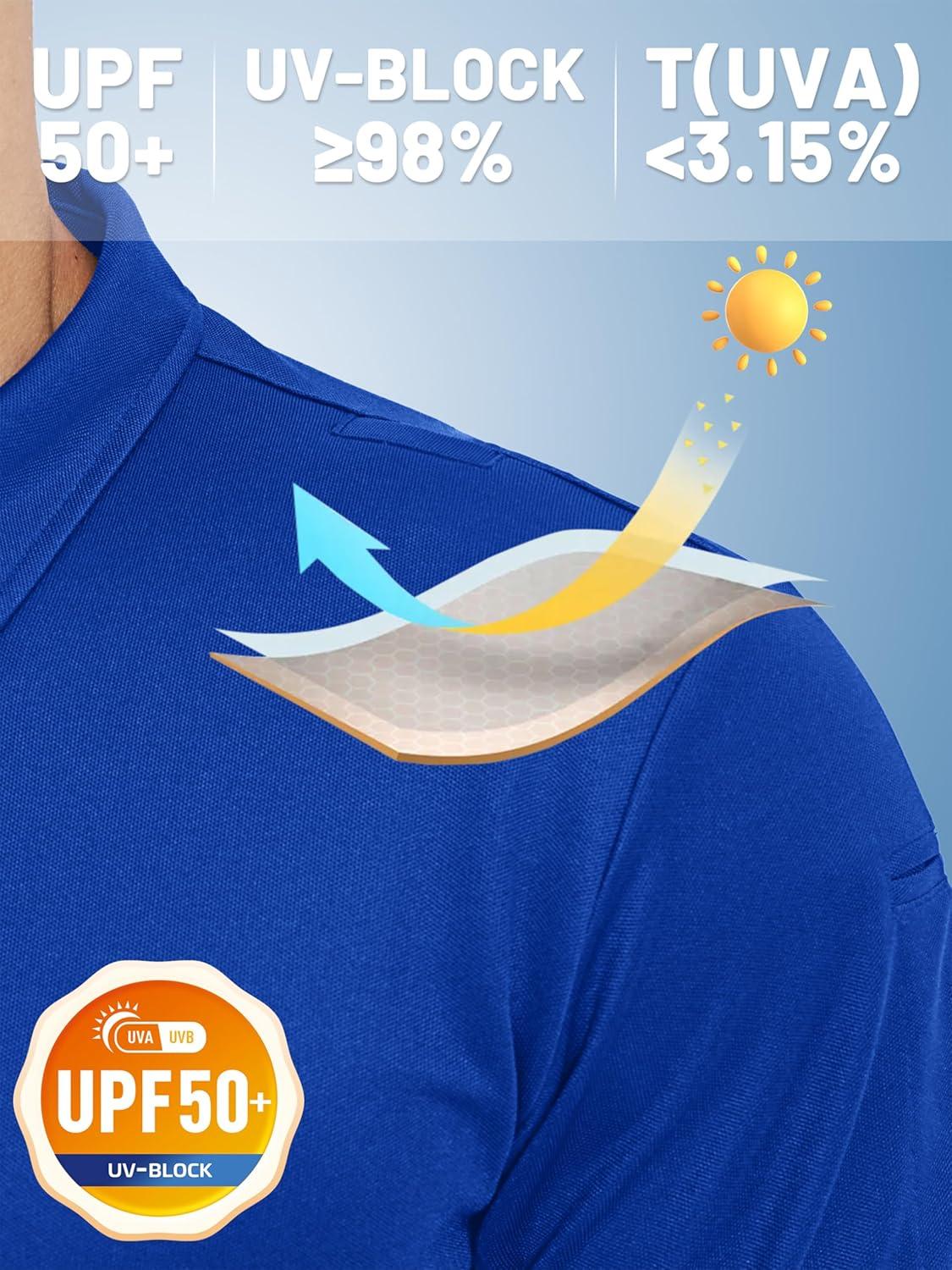 image:imageTACVASEN Polo Shirts for Men Dry Fit Short Sleeve Performance Collared Shirt Light UPF 50 Tactical Work Golf Polos05colorblue
