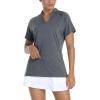image:imageTACVASEN Collarless Golf Shirts for Women Short Sleeve UV Protection Sun TShirts Hiking V Neck Cooling Polo Shirts Dark Gray