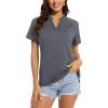 image:imageTACVASEN Collarless Golf Shirts for Women Short Sleeve UV Protection Sun TShirts Hiking V Neck Cooling Polo Shirts Dark Gray