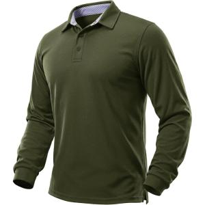 image:imageTACVASEN Mens Polo Shirts Long Sleeve Quick Dry Golf Shirt Lightweight Collared Casual Shirt for Men Work FishingArmy Green
