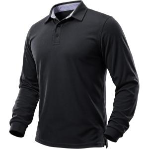 image:imageTACVASEN Mens Polo Shirts Long Sleeve Quick Dry Golf Shirt Lightweight Collared Casual Shirt for Men Work FishingBlack