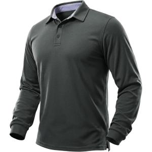 image:imageTACVASEN Mens Polo Shirts Long Sleeve Quick Dry Golf Shirt Lightweight Collared Casual Shirt for Men Work FishingDark Grey