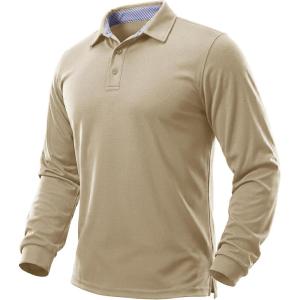 image:imageTACVASEN Mens Polo Shirts Long Sleeve Quick Dry Golf Shirt Lightweight Collared Casual Shirt for Men Work FishingKhaki