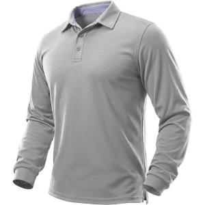 image:imageTACVASEN Mens Polo Shirts Long Sleeve Quick Dry Golf Shirt Lightweight Collared Casual Shirt for Men Work FishingLight Grey