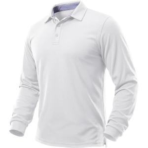 image:imageTACVASEN Mens Polo Shirts Long Sleeve Quick Dry Golf Shirt Lightweight Collared Casual Shirt for Men Work FishingWhite