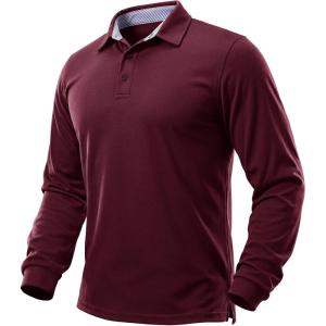image:imageTACVASEN Mens Polo Shirts Long Sleeve Quick Dry Golf Shirt Lightweight Collared Casual Shirt for Men Work FishingWine