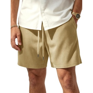 image:imageTACVASEN Mens Corduroy Shorts Casual 6 Inseam Summer Beach Elastic Waist Drawstring Lightweight Shorts with PocketsKhaki