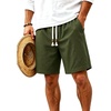 image:imageTACVASEN Men s Casual Shorts 7 Inch Cotton Elastic Waist Drawstring Lightweight Summer Beach Shorts with PocketsArmygreen