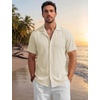 image:imageTACVASEN Mens Casual Button Down Shirts Short Sleeve Cuban Collar Textured Shirt Summer Beach Dress ShirtBeigewhite