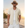 image:imageTACVASEN Mens Casual Button Down Shirts Short Sleeve Cuban Collar Textured Shirt Summer Beach Dress ShirtBeigewhite