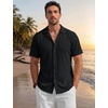 image:imageTACVASEN Mens Casual Button Down Shirts Short Sleeve Cuban Collar Textured Shirt Summer Beach Dress ShirtBlack