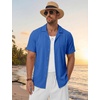 image:imageTACVASEN Mens Casual Button Down Shirts Short Sleeve Cuban Collar Textured Shirt Summer Beach Dress ShirtColorblue