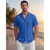 image:imageTACVASEN Mens Casual Button Down Shirts Short Sleeve Cuban Collar Textured Shirt Summer Beach Dress ShirtColorblue