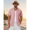 image:imageTACVASEN Mens Casual Button Down Shirts Short Sleeve Cuban Collar Textured Shirt Summer Beach Dress ShirtGraypink