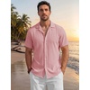 image:imageTACVASEN Mens Casual Button Down Shirts Short Sleeve Cuban Collar Textured Shirt Summer Beach Dress ShirtGraypink
