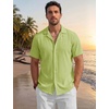 image:imageTACVASEN Mens Casual Button Down Shirts Short Sleeve Cuban Collar Textured Shirt Summer Beach Dress ShirtGreen