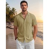 image:imageTACVASEN Mens Casual Button Down Shirts Short Sleeve Cuban Collar Textured Shirt Summer Beach Dress ShirtKhaki