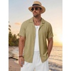 image:imageTACVASEN Mens Casual Button Down Shirts Short Sleeve Cuban Collar Textured Shirt Summer Beach Dress ShirtKhaki
