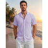 image:imageTACVASEN Mens Casual Button Down Shirts Short Sleeve Cuban Collar Textured Shirt Summer Beach Dress ShirtLtpurple