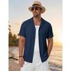 image:imageTACVASEN Mens Casual Button Down Shirts Short Sleeve Cuban Collar Textured Shirt Summer Beach Dress ShirtNavy